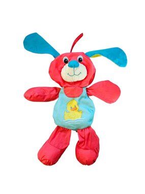 VTG Playskool Water Pets Dog Red Blue Plush Bath Tub Toy Nylon 12” 1980s